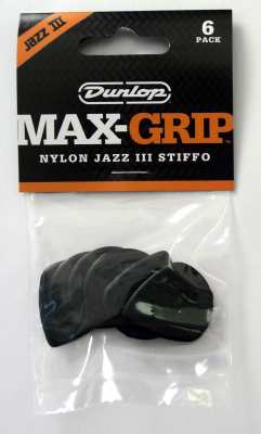 Dunlop Jazz III Maxgrip Plektrum [6-pack] - svart i gruppen Strnginstrument / Tillbehr / Plektrum & Plektrumhllare hos Musikanten i Ume AB (4-150476)