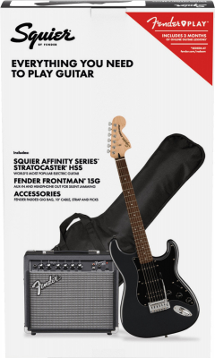 Squier Affinity Stratocaster HSS Pack - Charcoal Frost i gruppen Strnginstrument / Gitarr / Elgitarrpaket hos Musikanten i Ume AB (5-0372821669)