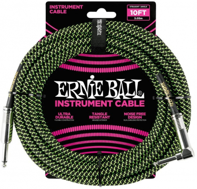 Ernie Ball 6077 3 meters instrumentkabel i gr�n-svart f�rg