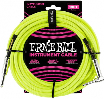 Ernie Ball 6080 3 meter l�ng instrumentkabel i neongult tyg