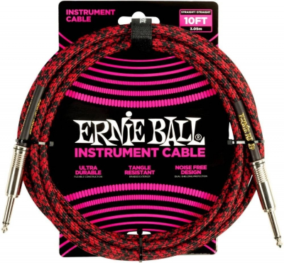 Ernie Ball 6394 3 meter l�ng instrumentkabel i svart-r�tt tyg