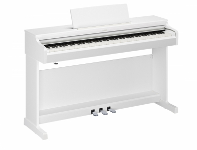 Yamaha YDP-166 i vitt utförande – elegant digitalpiano för nybörjare och avancerade pianister.