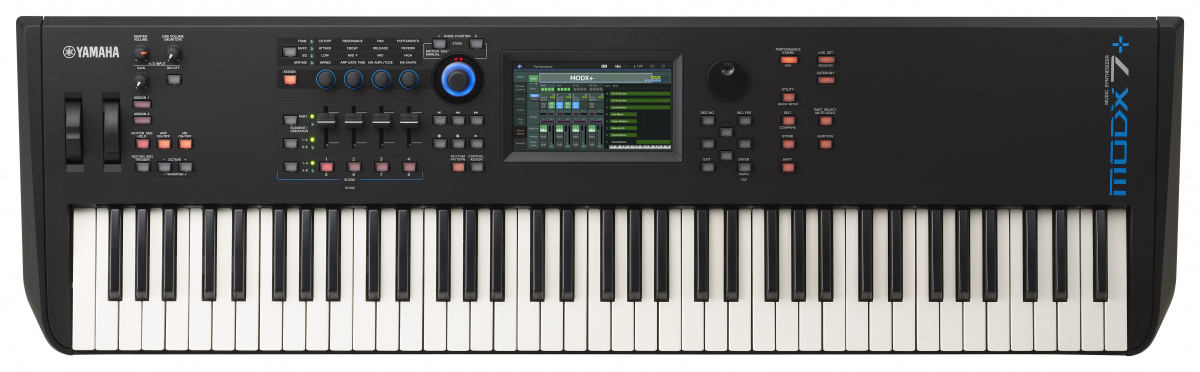 Yamaha MODX7+ synthesizer med 76 halvvägda tangenter