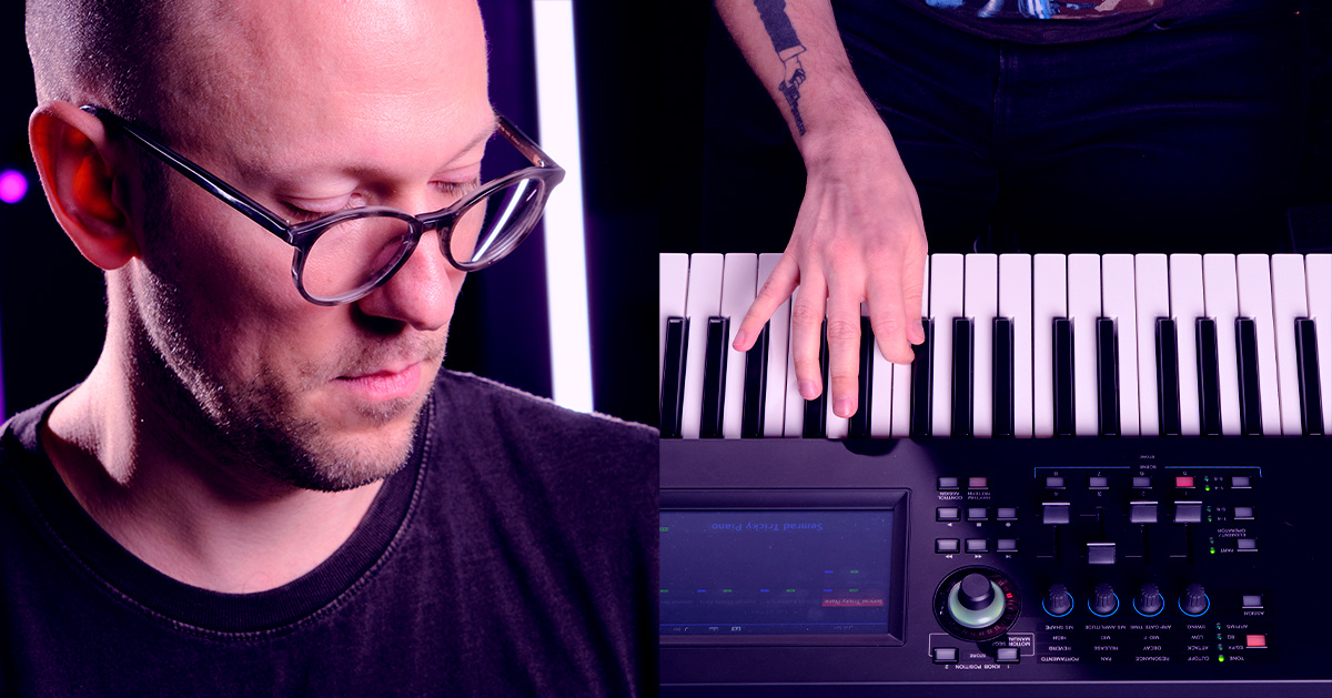 Närbild på klaviaturen hos Yamaha MODX7+ synthesizer