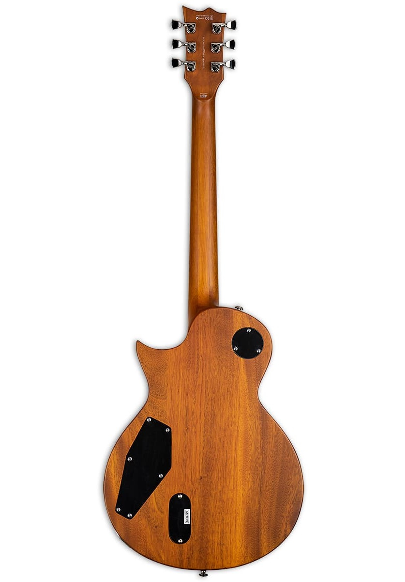 Baksidan av en ESP LTD EC-1000T elgitarr med Fishman Fluence mikrofoner i Satin Honey Burst finish