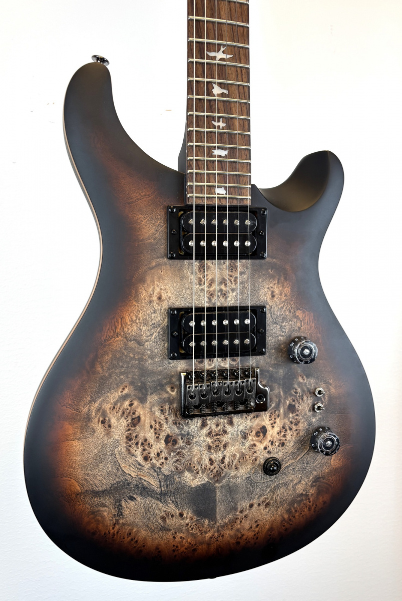 PRS SE Exotic Custom 24-08 Poplar Burl Charcoal Cherry Midnight Burst