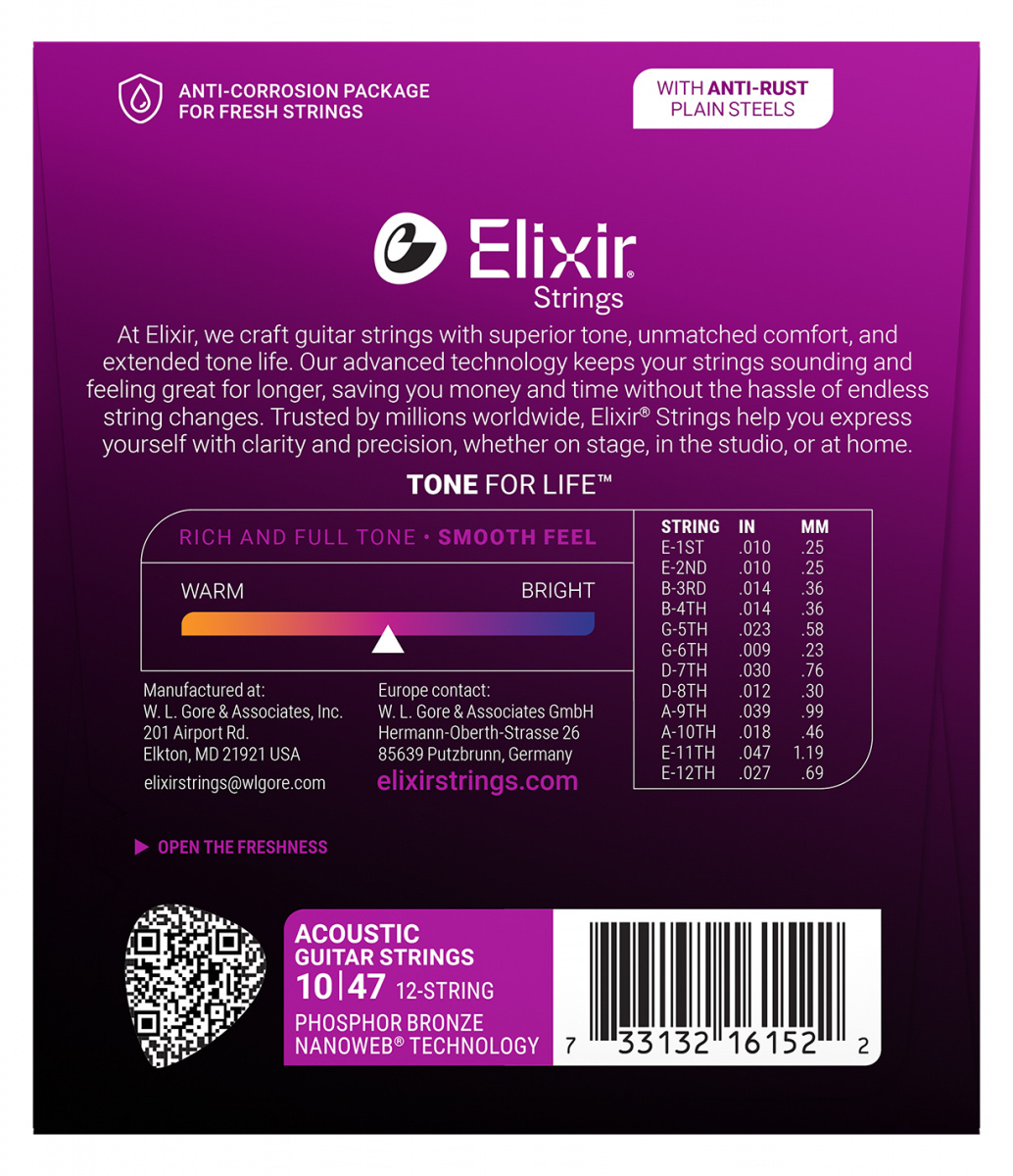 Elixir PBXL12 Phosphor Bronze 10-47 [12-str]
