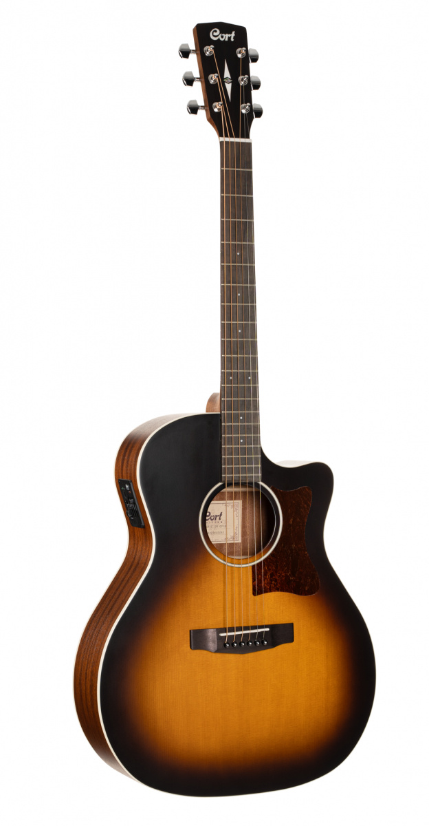 St�lstr�ngad gitarr med cutaway och mikrofonsystem i snygg sunburst finish