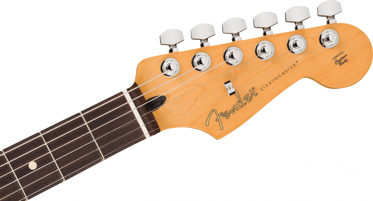 Headstock p� en Fender Stratocaster Player II Modified i Olympic Pearl finish