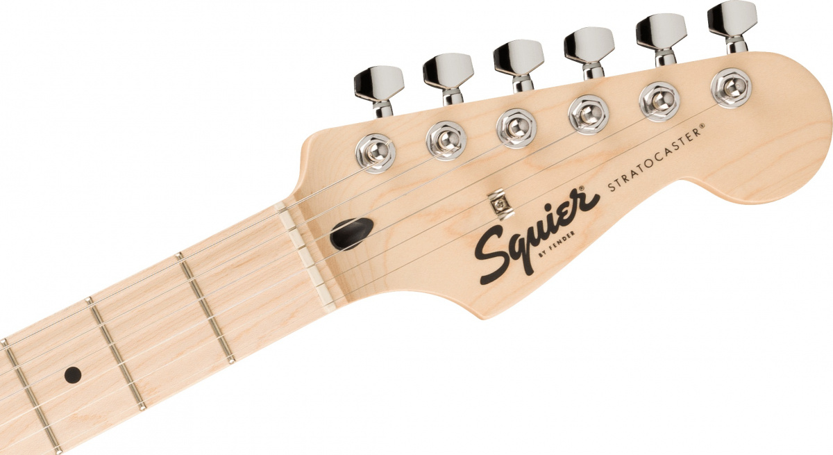 Headstock på en Squier Sonic Stratocaster HSS med lönngreppbräda