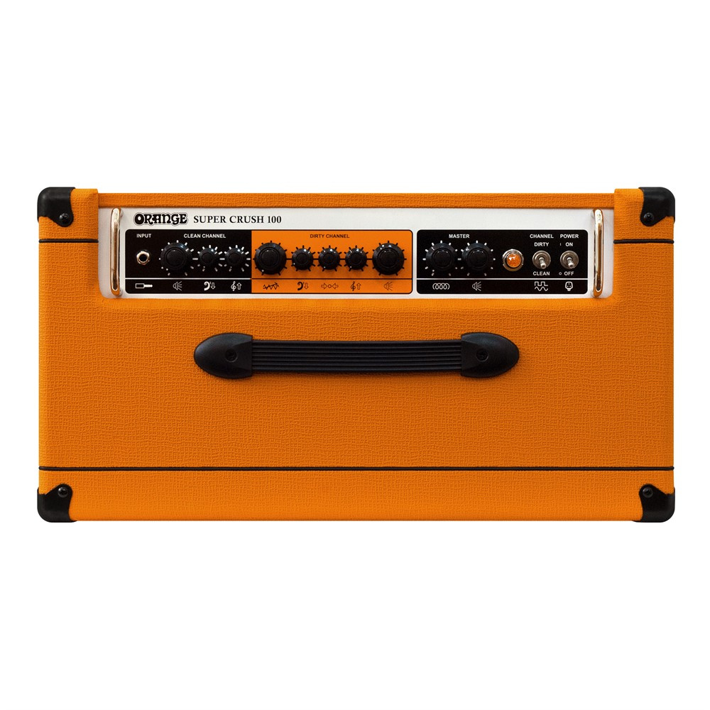 Kontrollpanelen p� en Orange Super Crush 100 med Celestion 12-tumsh�gtalare