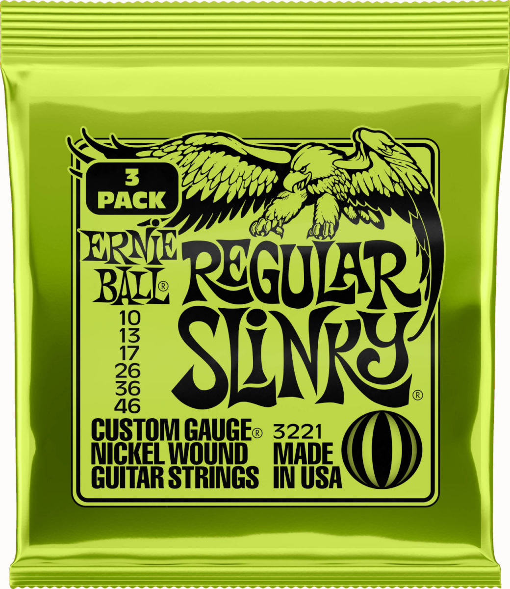 Popul�ra Ernie Ball elgitarrstr�ngar i prisv�rt 3-pack