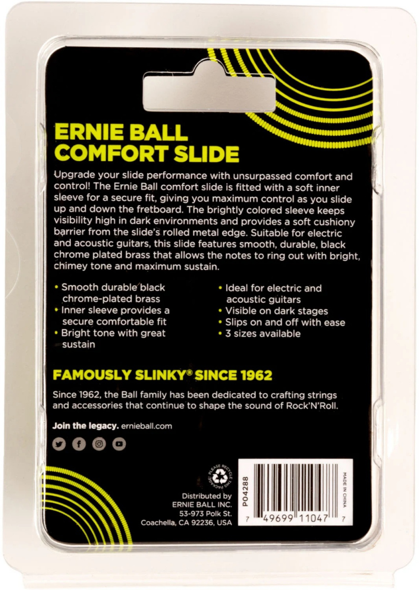 Baksidan av f�rpackningen till ett Ernie Ball 4288 Comfort slider�r i medium tjocklek