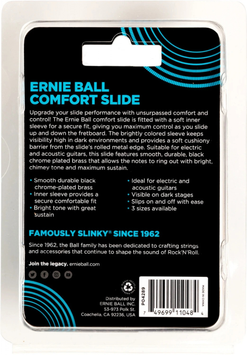 Baksidan av f�rpackningen av ett Ernie Ball 4289 Comfort slider�r i large storlek