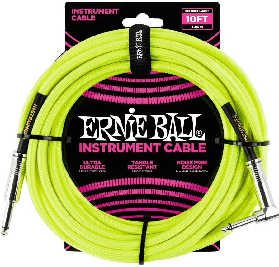 Ernie Ball 6080 3 meter l�ng instrumentkabel i neongult tyg