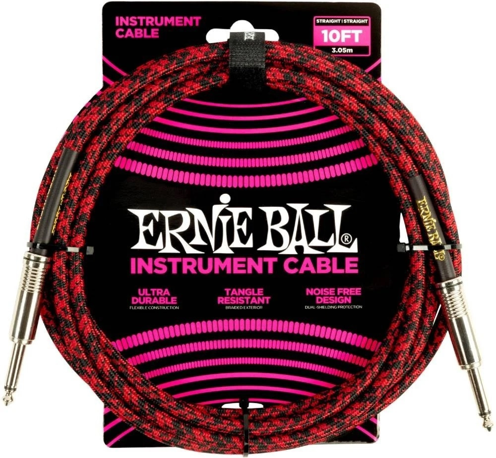 Ernie Ball 6394 3 meter l�ng instrumentkabel i svart-r�tt tyg