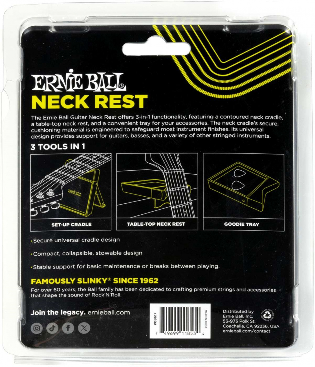 Baksidan av f�rpackningen av en Ernie Ball 9617 Instrumentst�d till din gitarr eller bas