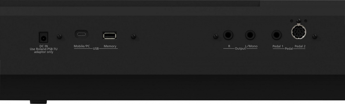Panelen bak p� ett Roland FP-40 piano med 88 v�gda tangenter