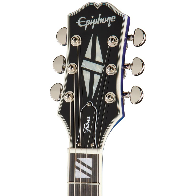 Headstock p� en Epiphone Futura RD Custom elgitarr i Twilight Shift finish