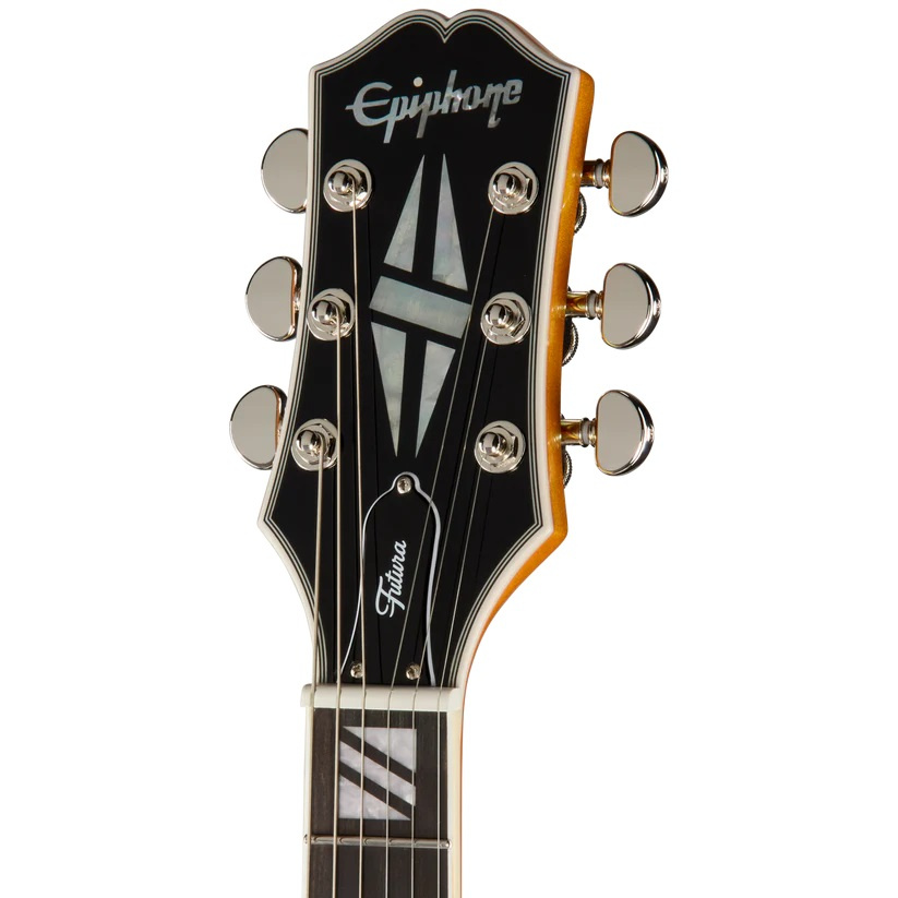 Headstock p� en Epiphone Futura Les Paul Custom i Firestorm Shift finish
