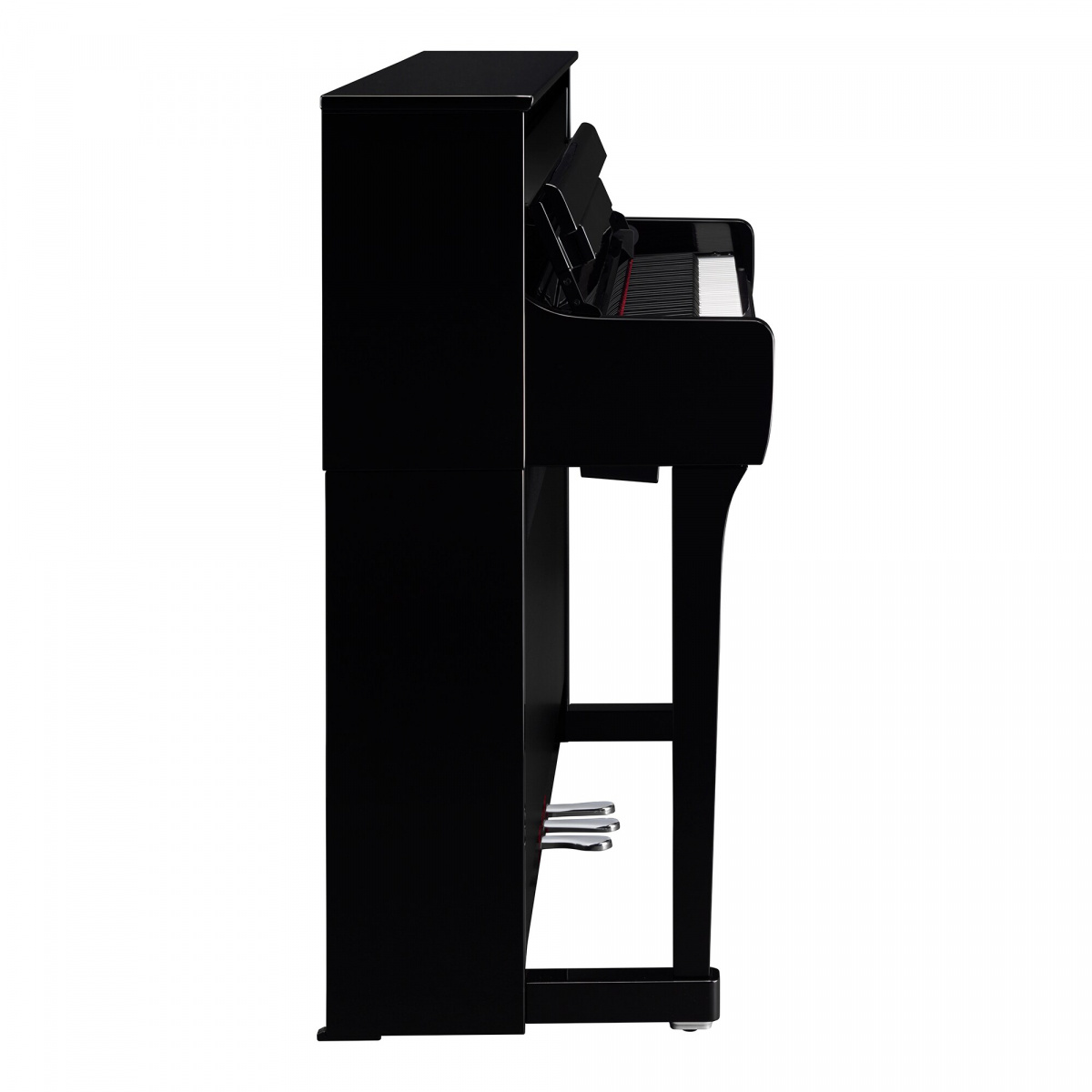 Sidovy av Yamaha CLP-885PE i högglanspolerad svart finish