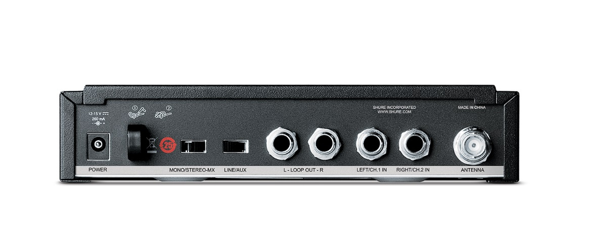 Baksidan av en Shure P3T PSM 300 s�ndare