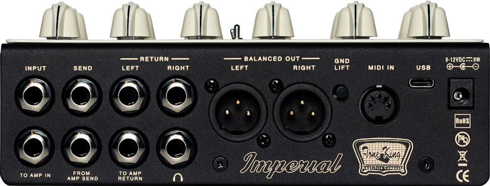 Anslutningspanel på Tone King Imperial Preamp Pedal