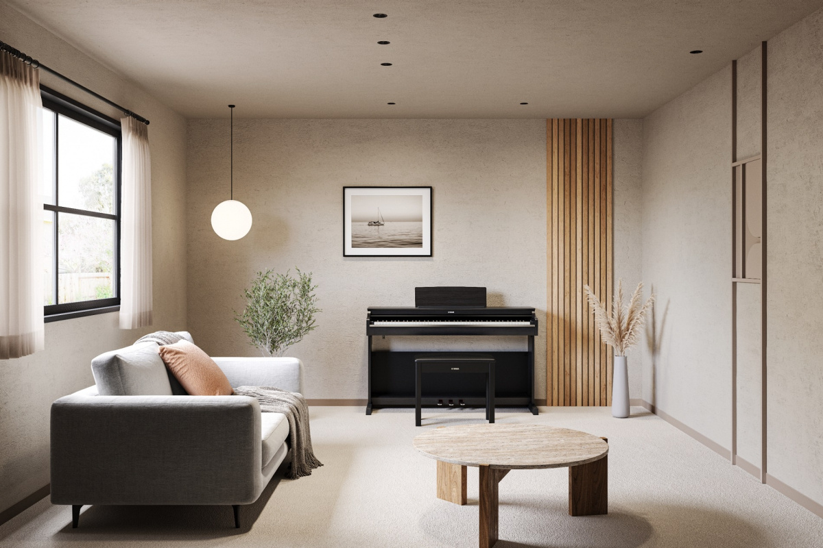 Yamaha YDP-166 digitalpiano i svart utf�rande i vardagsrummet
